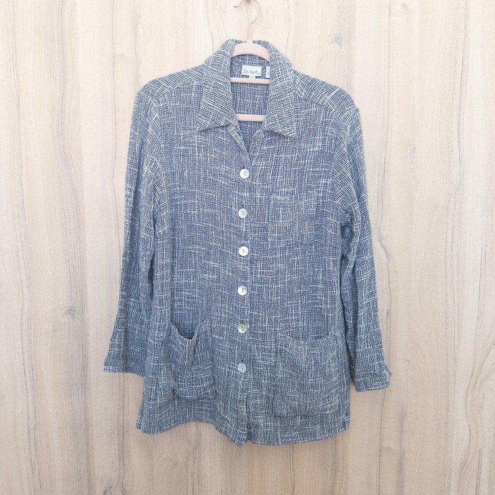 Vintage‎ Spiegel Womens Linen Blend Jacket L Gray Button Front Lagenlook Coastal